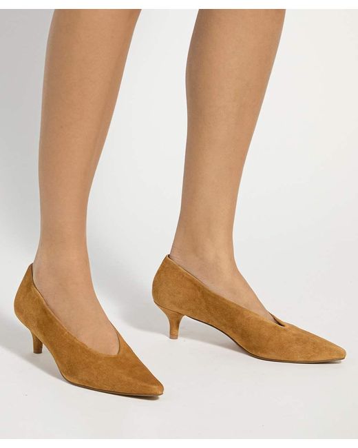 Dune Brown Aris Leather Kitten Heel Court Shoes