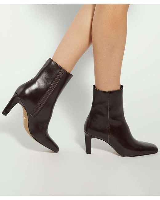 Dune Brown Ovation High Heel Chisel Toe Ankle Boots