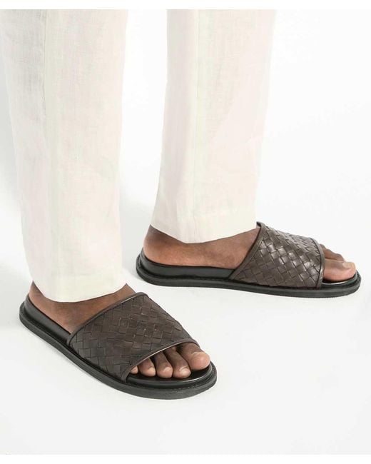 Dune Brown Ivar Woven Leather Slider Sandal for men