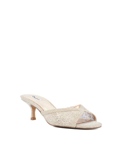 Dune White Milo Kitten Heel Hot Fix Mules