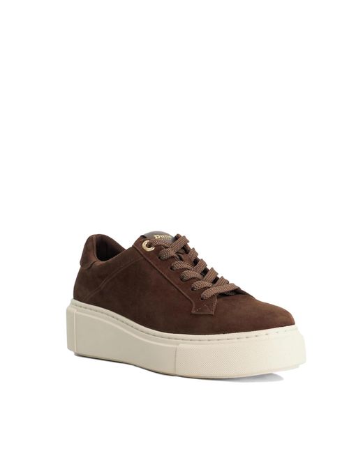 Dune Brown Evienne Leather Lace-Up Chunky Trainers