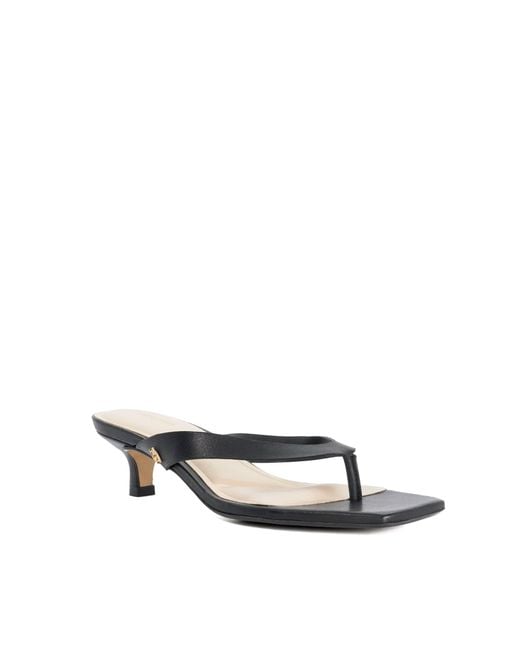 Dune Black Manic Square Toe Kitten Heel Flip Flop Thong Sandals