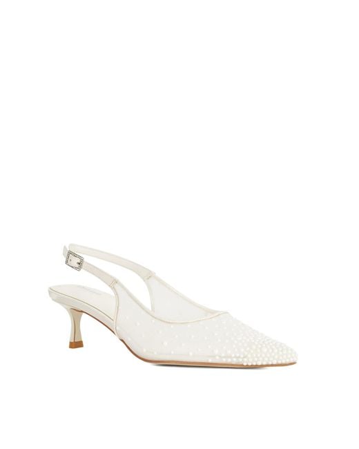 Dune White Companionship Sea Pearl Embellished Kitten Heel Wedding Sh