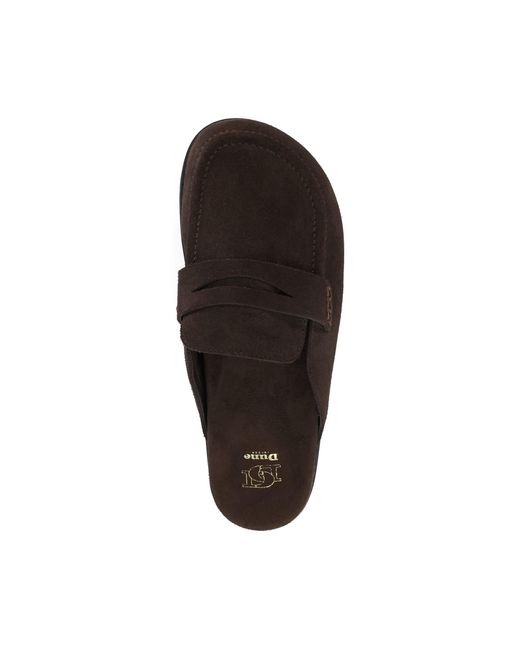 Dune Brown Goldens Suede Backless Mule Loafers
