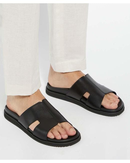 Dune Black Insight Leather Sandals for men