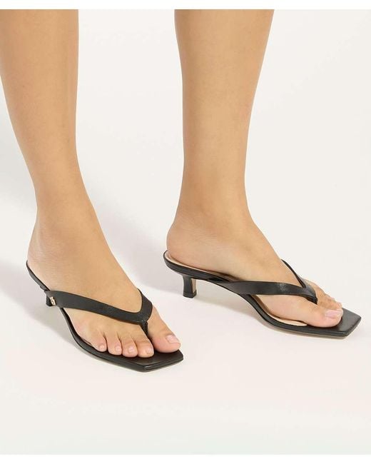 Dune Black Manic Square Toe Kitten Heel Flip Flop Thong Sandals