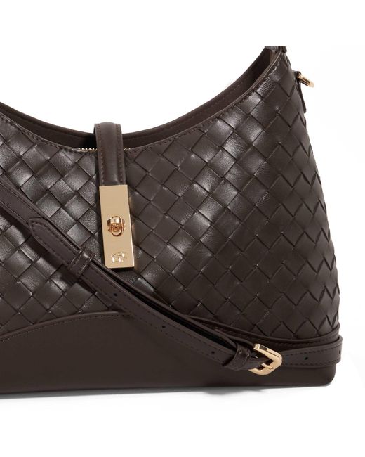 Dune Brown Dorset Woven Turn Lock Shoulder Bag