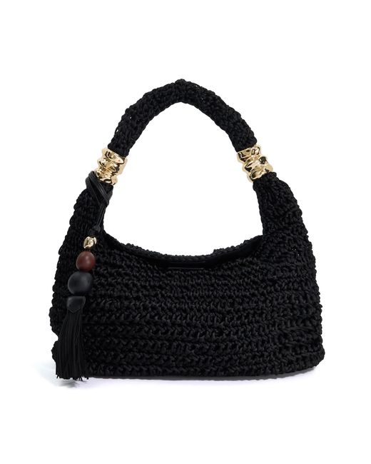 Dune Black Determine Woven Beaded Accent Shoulder Bag