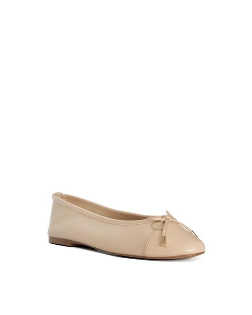 Dune Natural Haliah Patent Toe Cap Ballet Flats