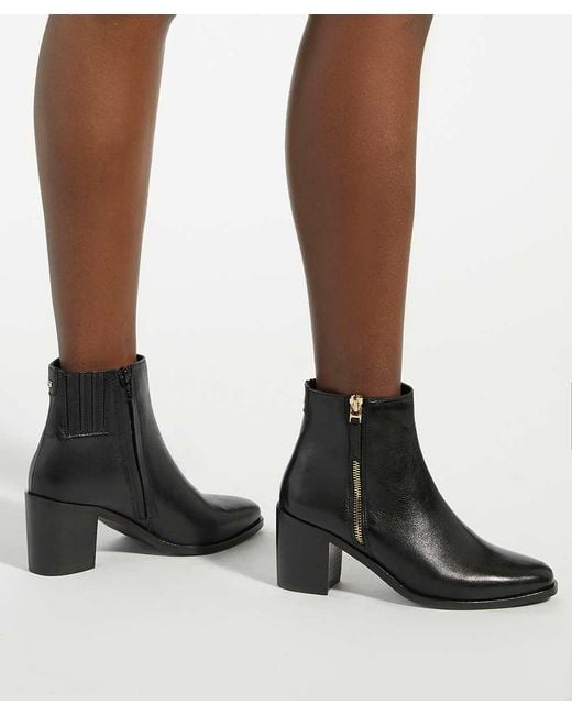 Dune Black Purl Mid Height Block Heel Ankle Boots