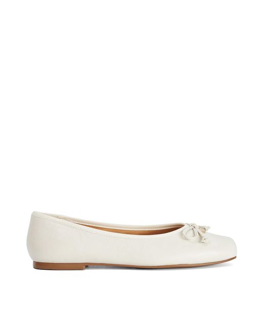 Dune Natural Harllowe Leather Square Toe Ballet Flats