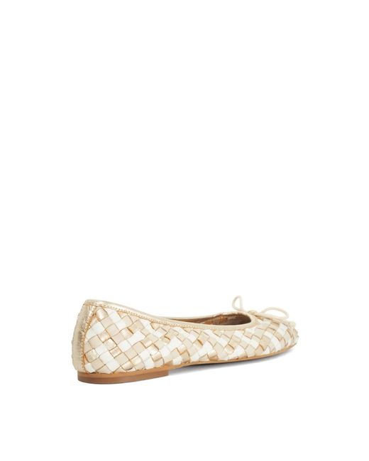 Dune Natural Heat Woven Leather Bow Detail Ballet Pumps
