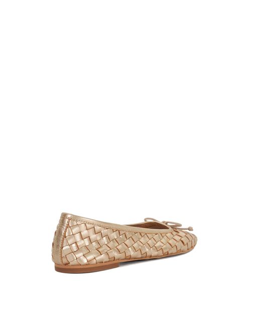 Dune Natural Heat Woven Leather Bow Detail Ballet Pumps