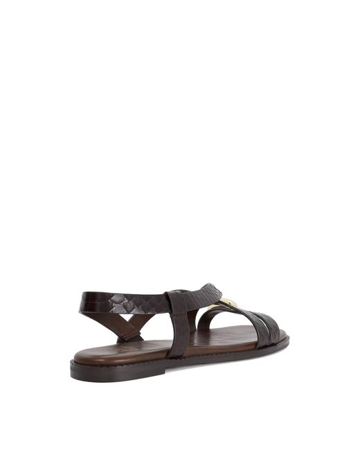 Dune Brown Lite Flat Leather Sandals