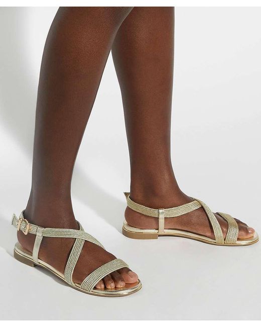 Dune Natural Lope Metallic Flat Sandals