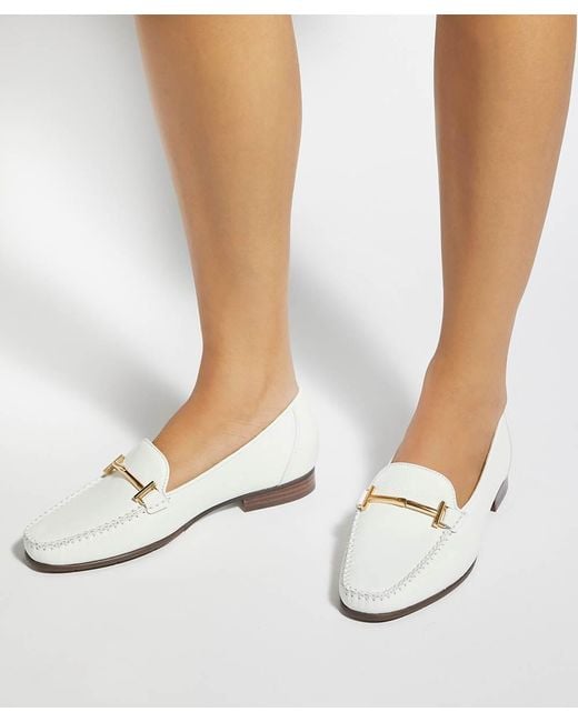 Dune White Gilli T Snaffle Trim Leather Loafers