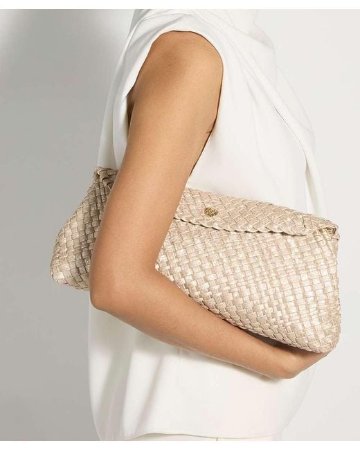 Dune Natural Encourage Woven Clutch With Cross Body Strap