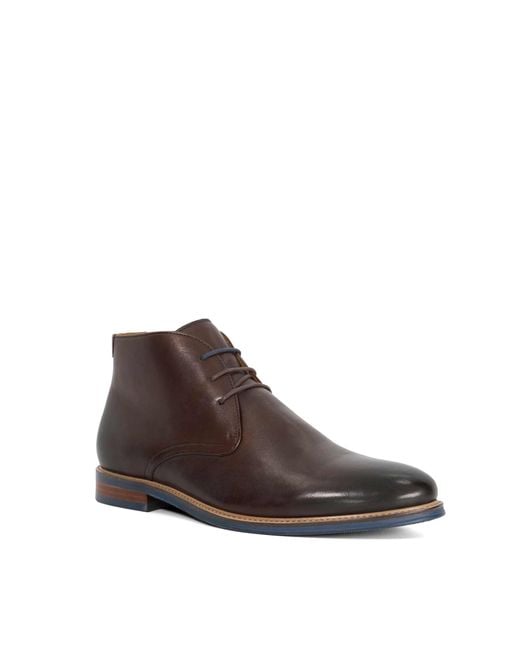 Dune Brown Millers Round Toe Lace Up Boots for men