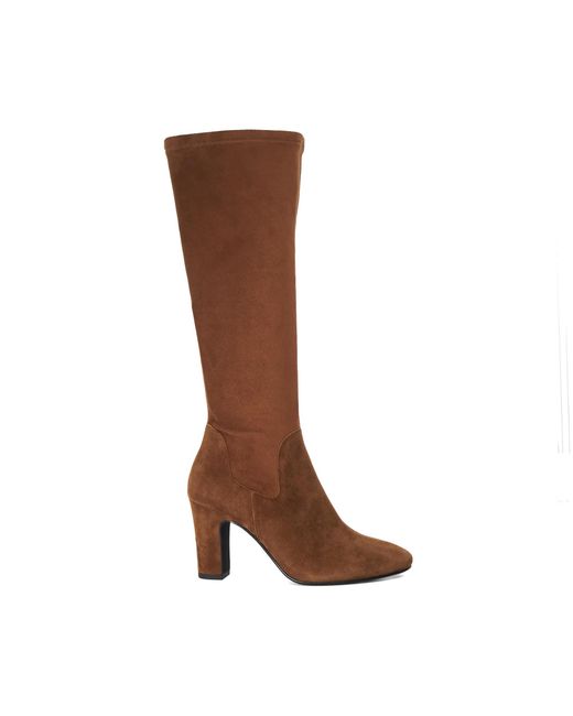 Dune Brown Simple Block-Heel Knee-High Boots