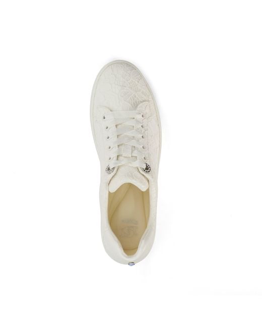 Dune White Embraced Lace Detail Platform Trainer