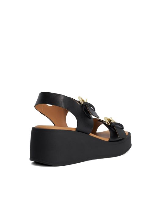Dune Black Karola Wedge Double Buckle Sandals