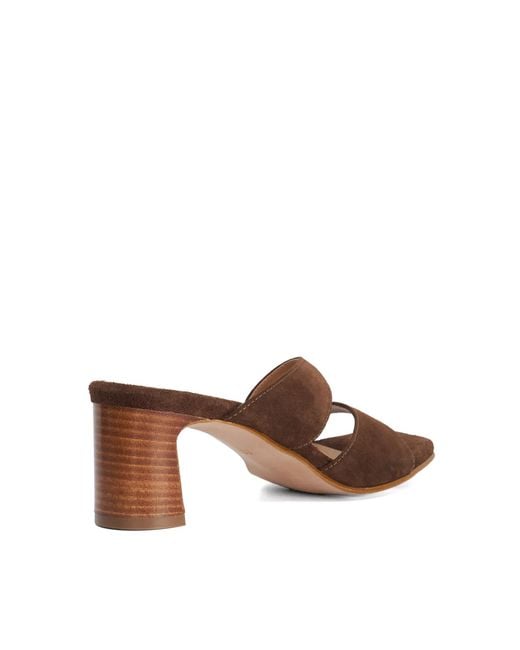 Dune Brown Jaeda Suede Block Heel Mules