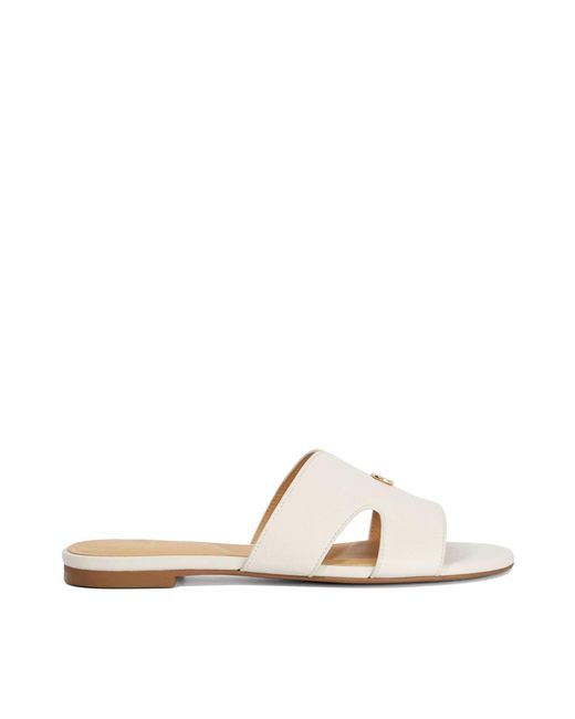 Dune Natural Lovable T Leather Slip-On Sandals