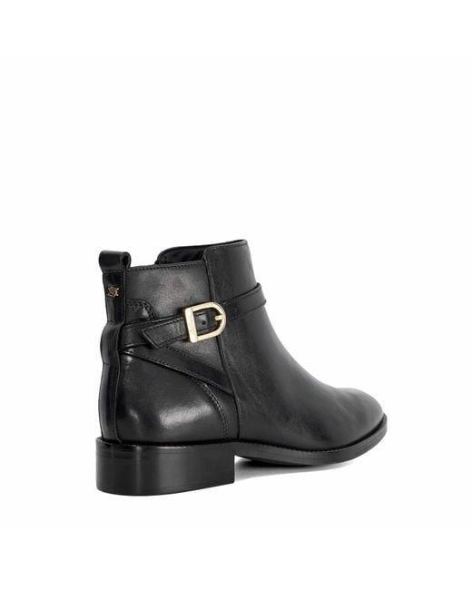 Dune Black Pemma Flat Leather Ankle Boots