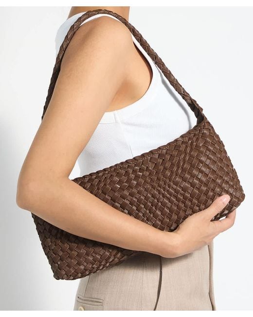 Dune Brown Deliberating Woven East-West Shoulder Bag