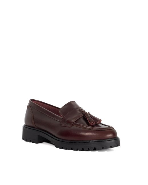 Dune Brown Wf Gracelyn Wide Fit Cleated Sole Leather Tassel Trim Loaf