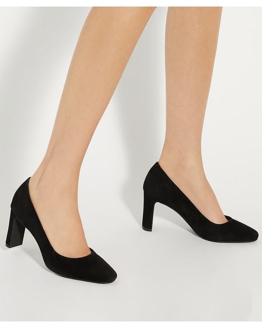 Dune Black Wf Arriving Wide Fit High Block Heel Court Shoes