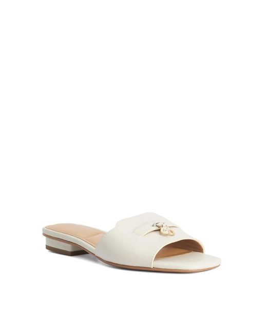 Dune Natural Lindo Leather Tassel Trim Slip-On Sandals