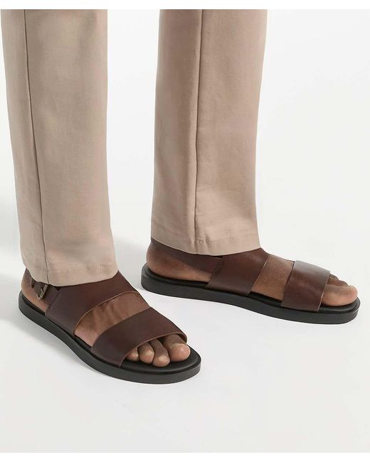 Dune Brown Issac Leather Sandals for men