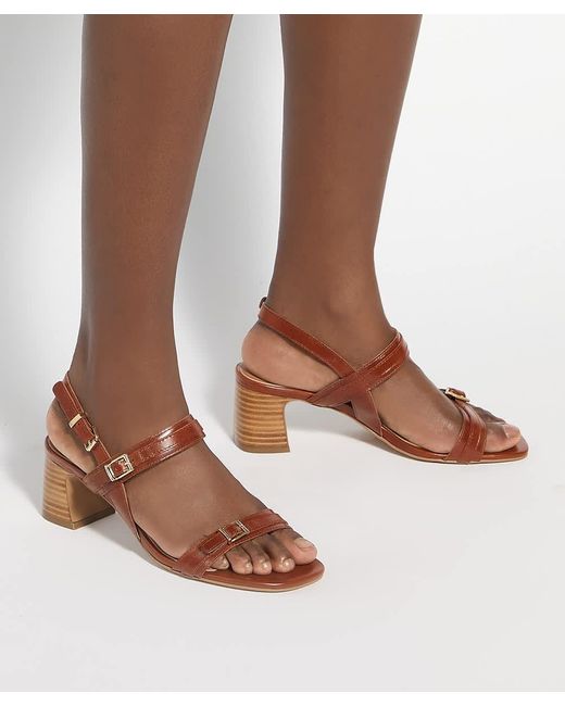 Dune Brown Jiving Mid Height Block Heel Sandals