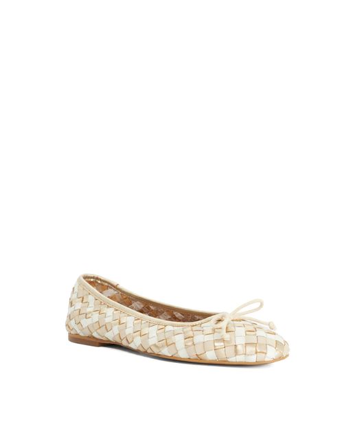 Dune Natural Heat Woven Leather Bow Detail Ballet Pumps