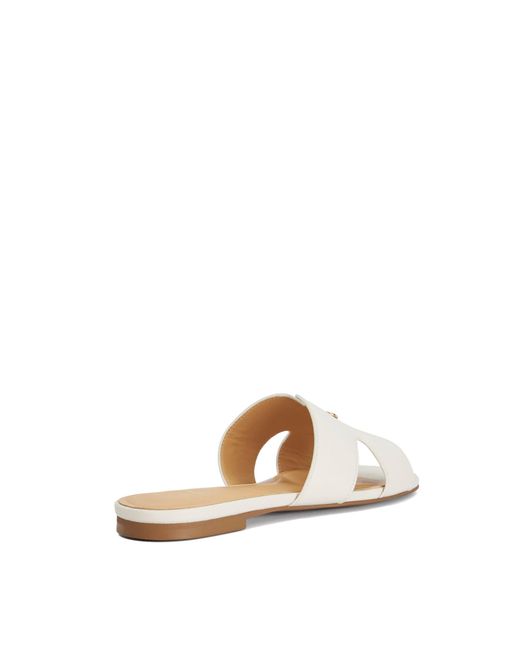 Dune Natural Lovable T Leather Slip-On Sandals