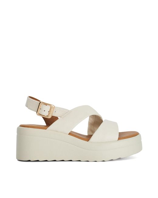 Dune Natural Karing Leather Wedge Sandals