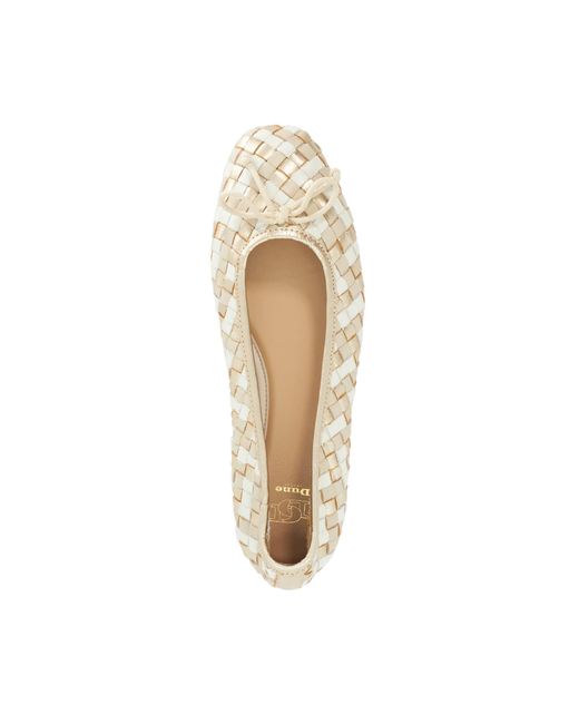 Dune Natural Heat Woven Leather Bow Detail Ballet Pumps
