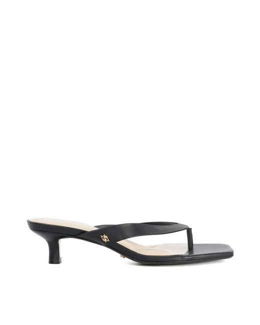 Dune Black Manic Square Toe Kitten Heel Flip Flop Thong Sandals