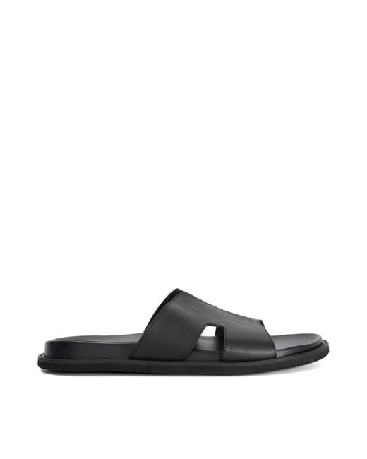 Dune Black Ishaa Leather Slip On Sandals for men