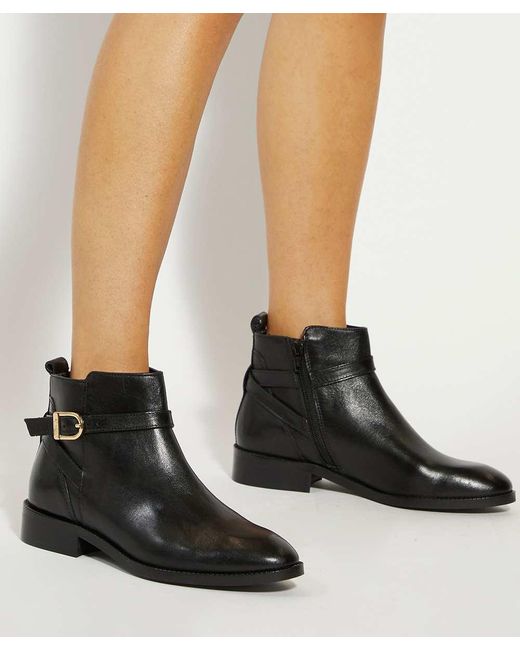 Dune Black Pemma Flat Leather Ankle Boots