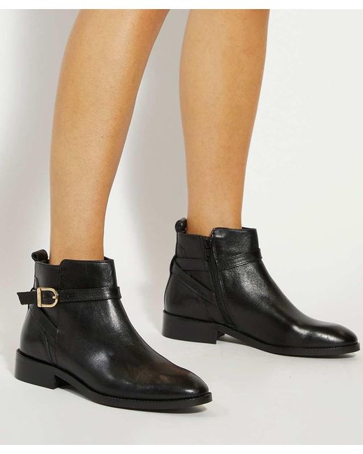 Dune Black Pemma Flat Leather Ankle Boots