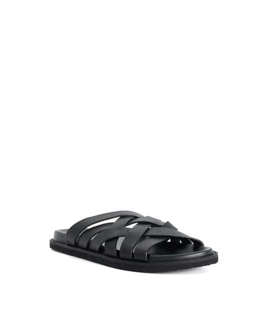 Dune Black Iddris Leather Woven Slip-On Sandals for men