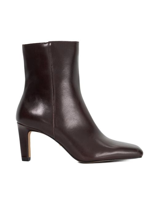 Dune Brown Ovation High Heel Chisel Toe Ankle Boots