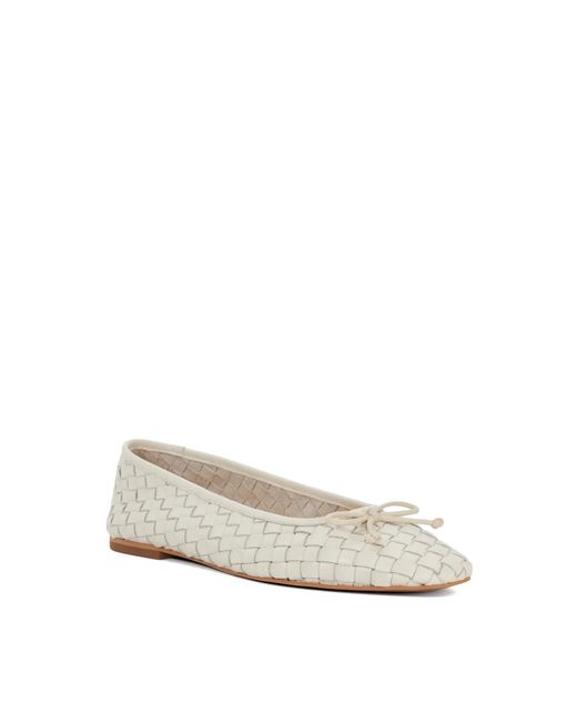 Dune Natural Heat Woven Leather Bow Detail Ballet Pumps