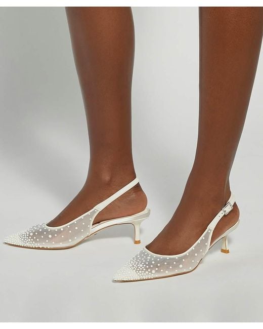 Dune White Companionship Sea Pearl Embellished Kitten Heel Wedding Sh