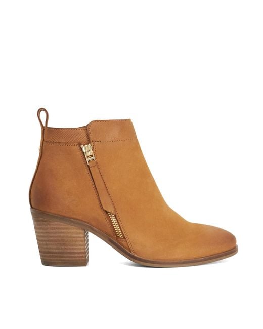 Dune Brown Paicing Block Heel Side Zip Boots