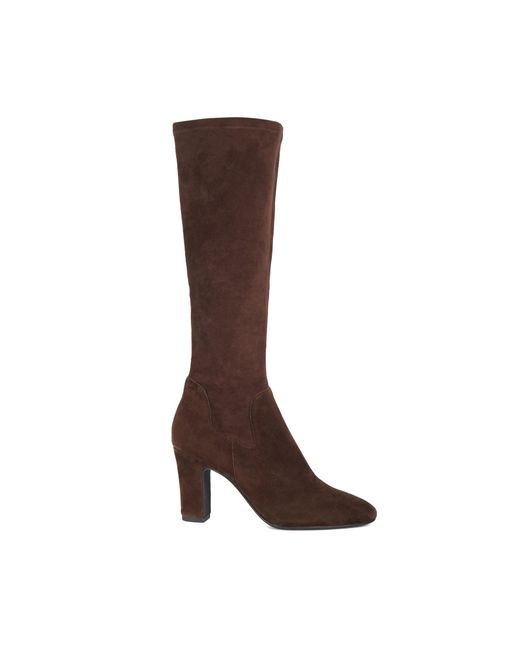 Dune Brown Simple Block-Heel Knee-High Boots