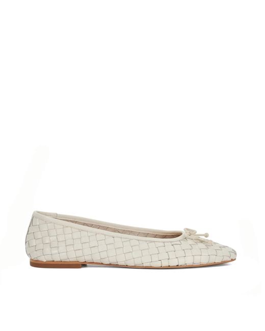 Dune Natural Heat Woven Leather Bow Detail Ballet Pumps