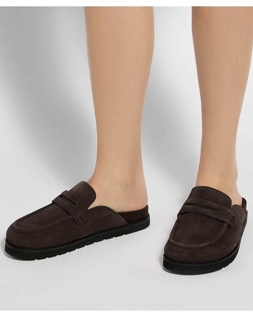 Dune Brown Goldens Suede Backless Mule Loafers